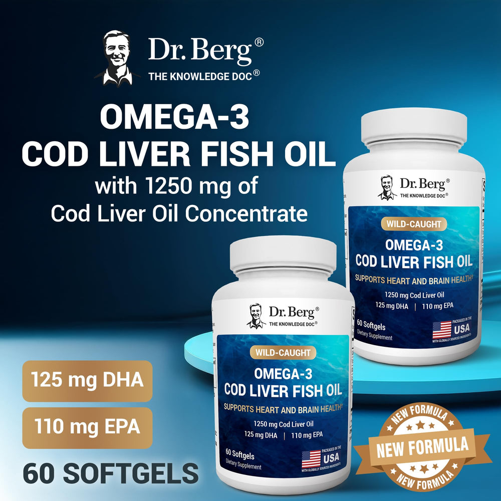 Label showing EPA and DHA content for 1250 mg cod liver oil