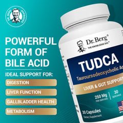 Close-up label showing 250 mg TUDCA per serving