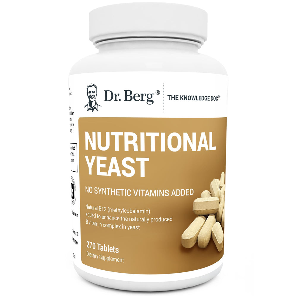 Vanilla-flavored Dr. Berg Yeast Tablets bottle with 270 vegan tablets