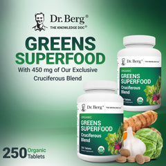 Bottle of Dr. Berg's Greens Superfood with 250 tablets