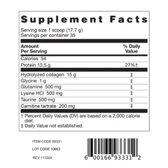 Close-up of the nutrition label and ingredients
