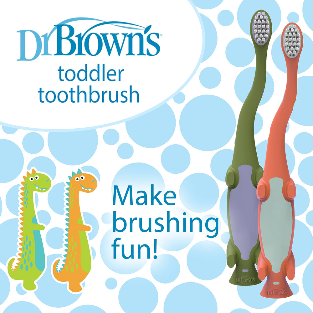 Front view of the dinosaur-themed toddler toothbrush