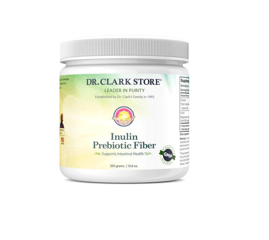 Front view of Dr. Clark Inulin Powder (FOS) 300g container