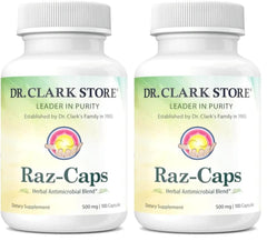 Front view of Dr. Clark Raz-Caps 500mg bottle