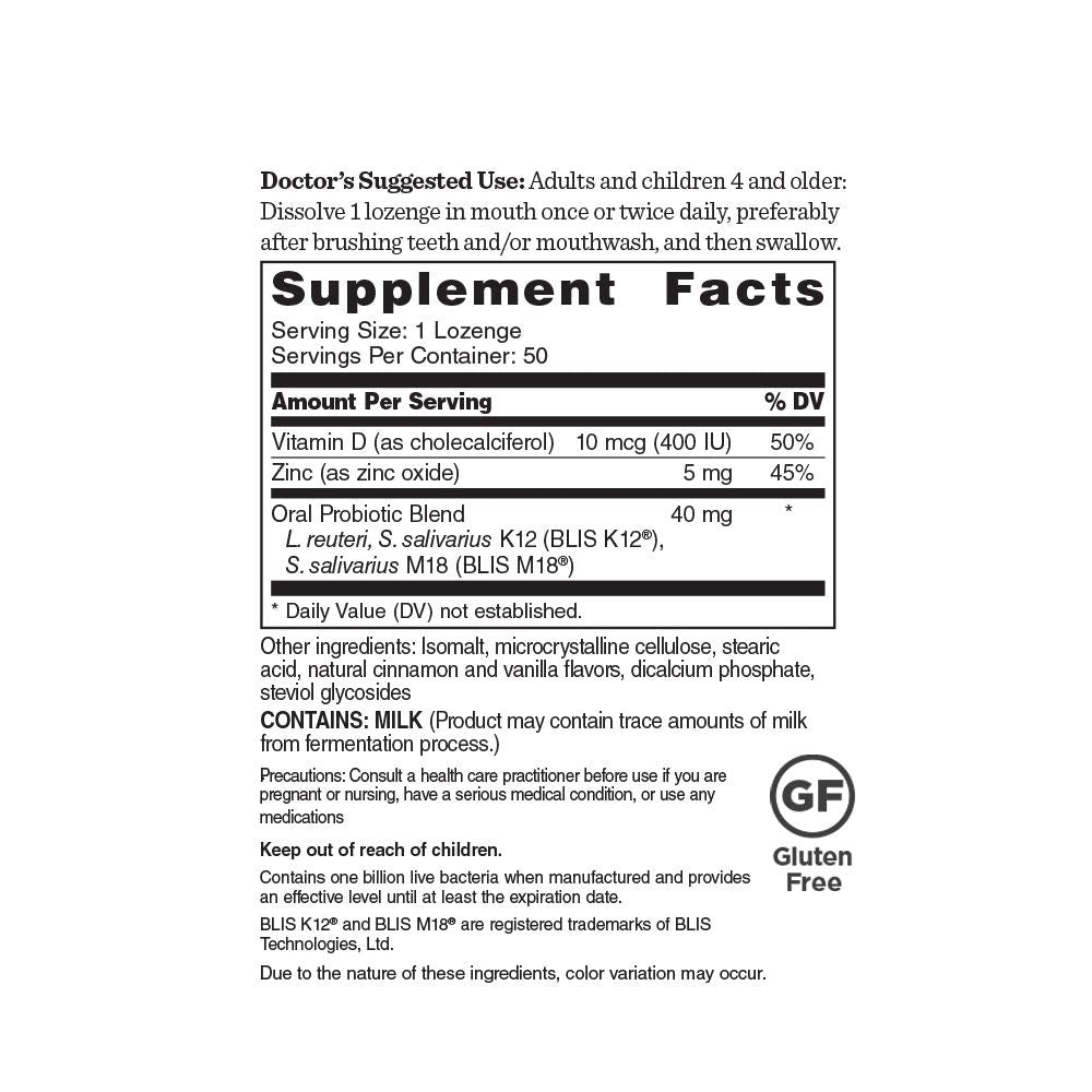 Close-up of probiotic strains and vitamins on label