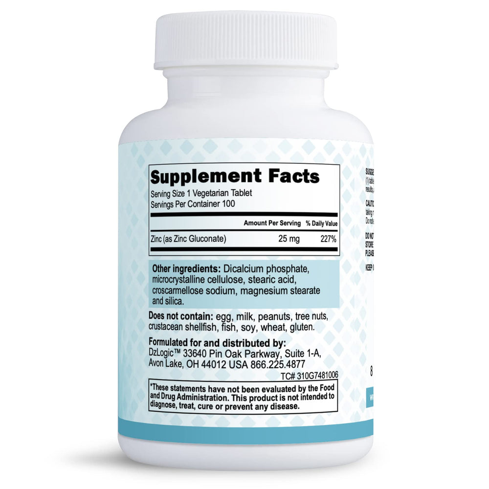Zinc Gluconate 25 mg tablets in DzLogic packaging