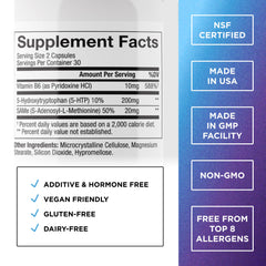 5-HTP Plus with SAM-e – 60 vegan capsules packaging close-up