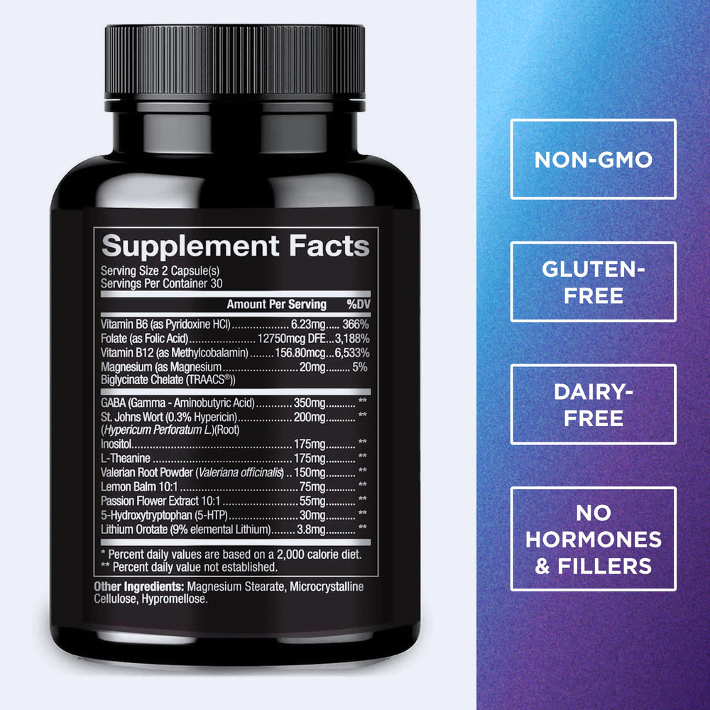 Ingredients: GABA, L-Theanine, 5-HTP, St. John’s Wort illustration