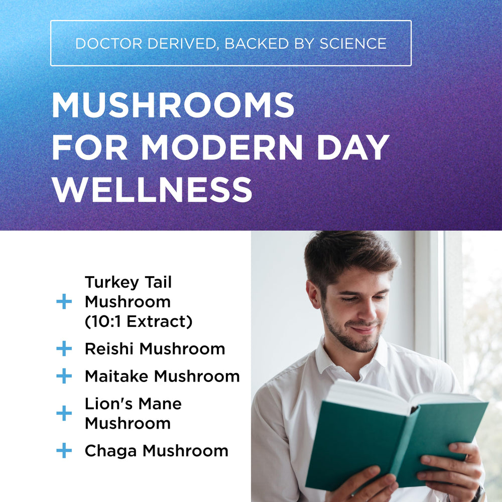 Five-mushroom blend: Lion's Mane, Chaga, Maitake and Reishi in 10:1 extract