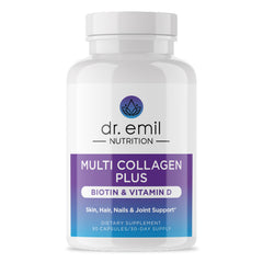Front view of DR. EMIL Nutrition Multi Collagen Plus bottle with Biotin and Vitamin D