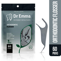 Close-up of mint-flavored orthodontic floss picks