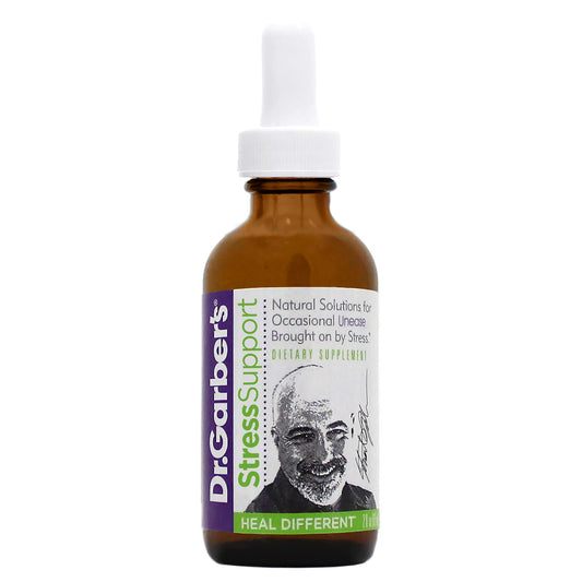 Hero image showing Dr. Garber's Stress Support Drops 60ml bottle