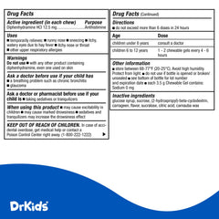 Dr. Kids dosage label with pre-measured soft chews for convenience.
