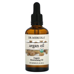 Dr. Mercola Argan Oil bottle pour illustrates a lightweight, nourishing option for skin, scalp, and hair.