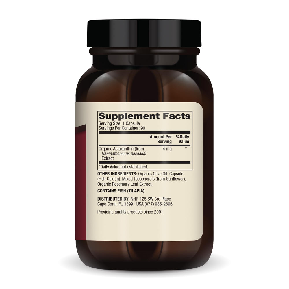 Dr. Mercola Astaxanthin capsules with olive oil base for enhanced absorption.