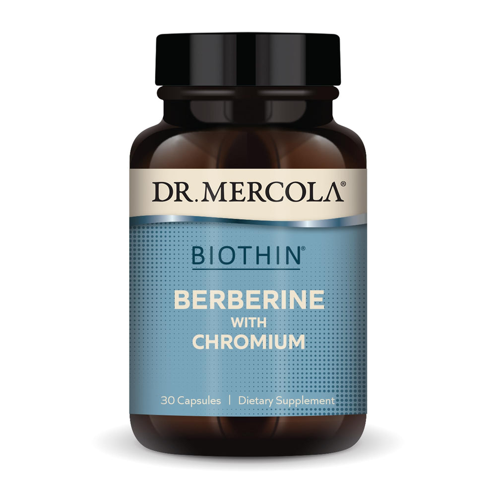 Dr Mercola Biothin Berberine with Chromium bottle on white background