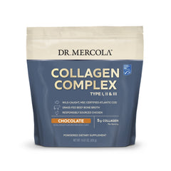 Dr. Mercola Collagen Complex Powder chocolate flavor container with scoop