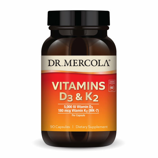 Dr. Mercola D3 & K2 bottle with 90 capsules