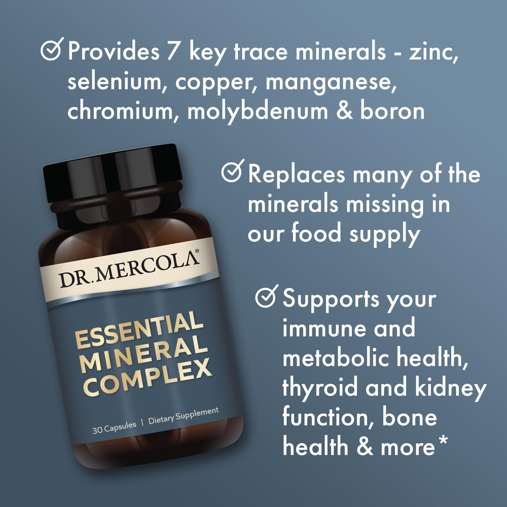 Ingredients and supplement facts label for Dr. Mercola Mineral Complex