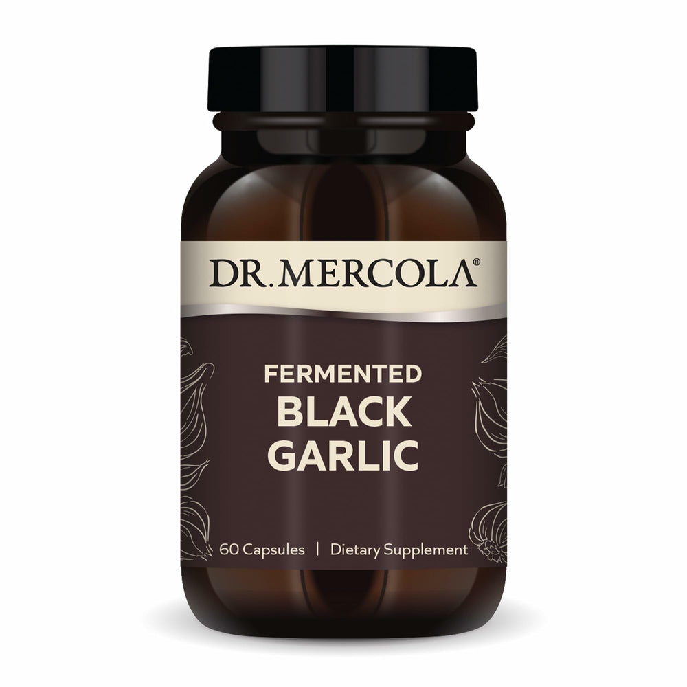 Dr. Mercola Fermented Black Garlic bottle – front view