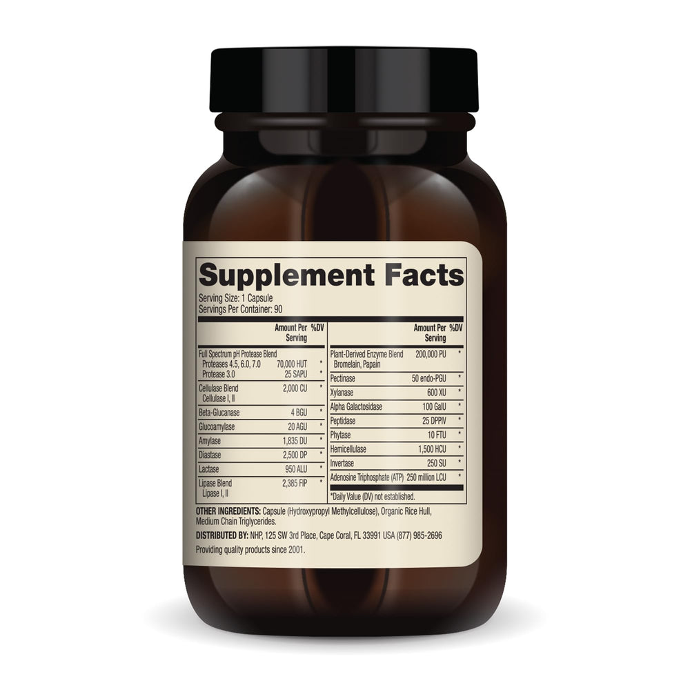 Label close-up showing 22 plant-based digestive enzymes