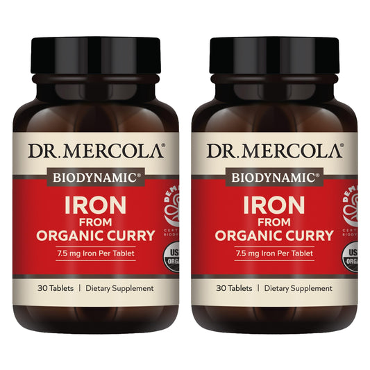Bottle of Dr. Mercola Iron from Organic Curry – front view (2-pack)