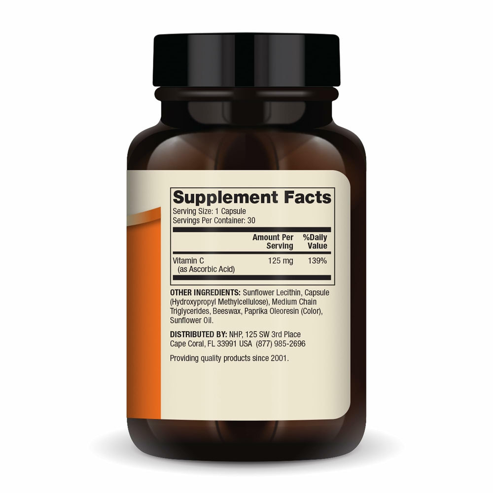 Close-up of the label showing 125 mg Vitamin C for Kids