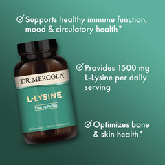 Back label for Dr. Mercola L-Lysine 90 capsules with ingredients