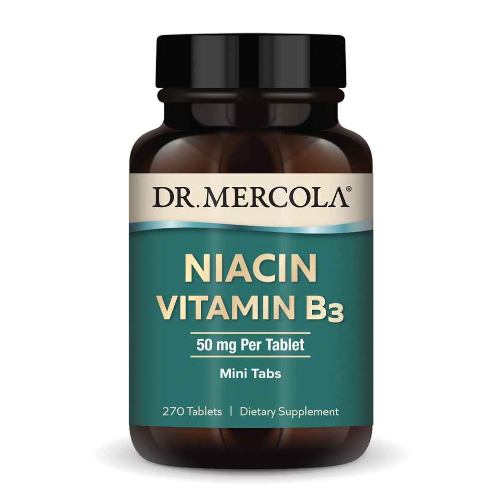 Dr. Mercola Niacin Vitamin B3 bottle showing 90 servings
