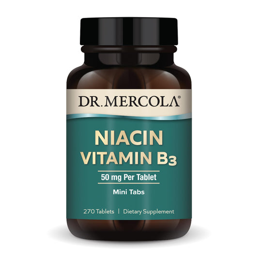 Dr. Mercola Niacin Vitamin B3 bottle showing 90 servings