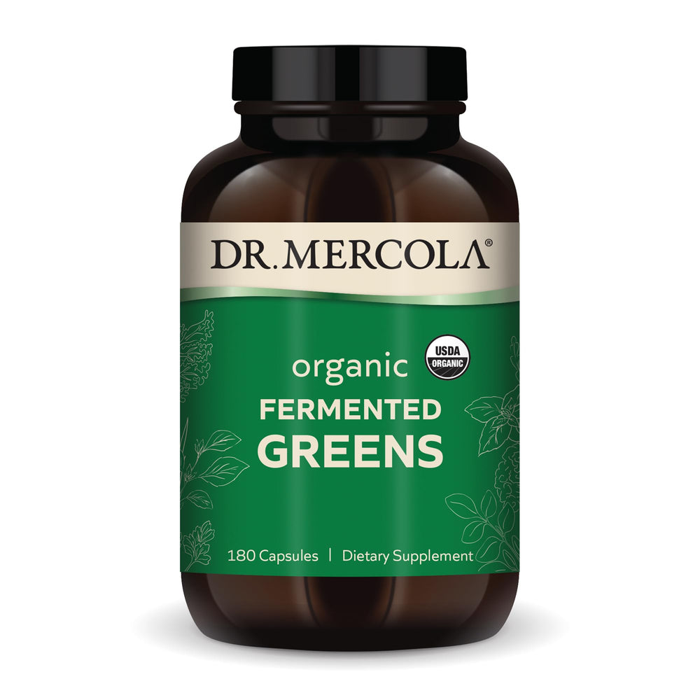 Dr. Mercola Organic Fermented Greens bottle – 30 servings, 180 capsules