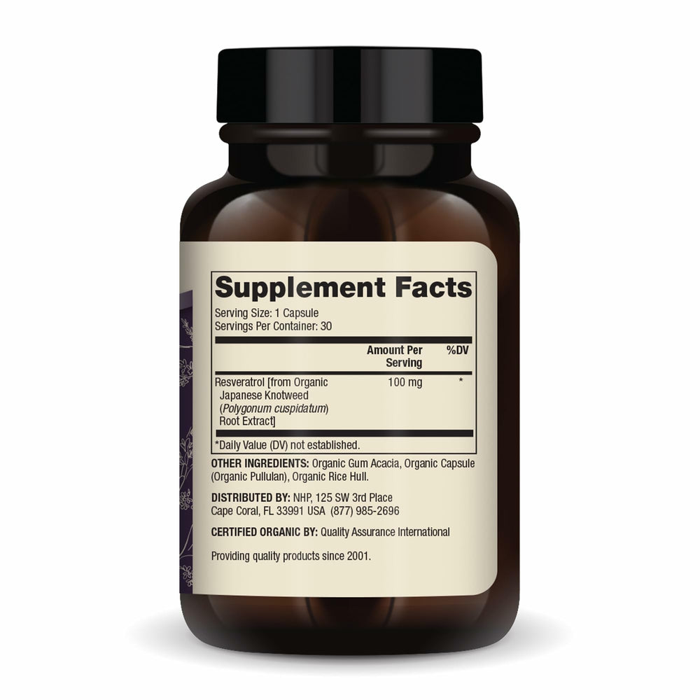 Supplement facts panel on Dr. Mercola Resveratrol bottle