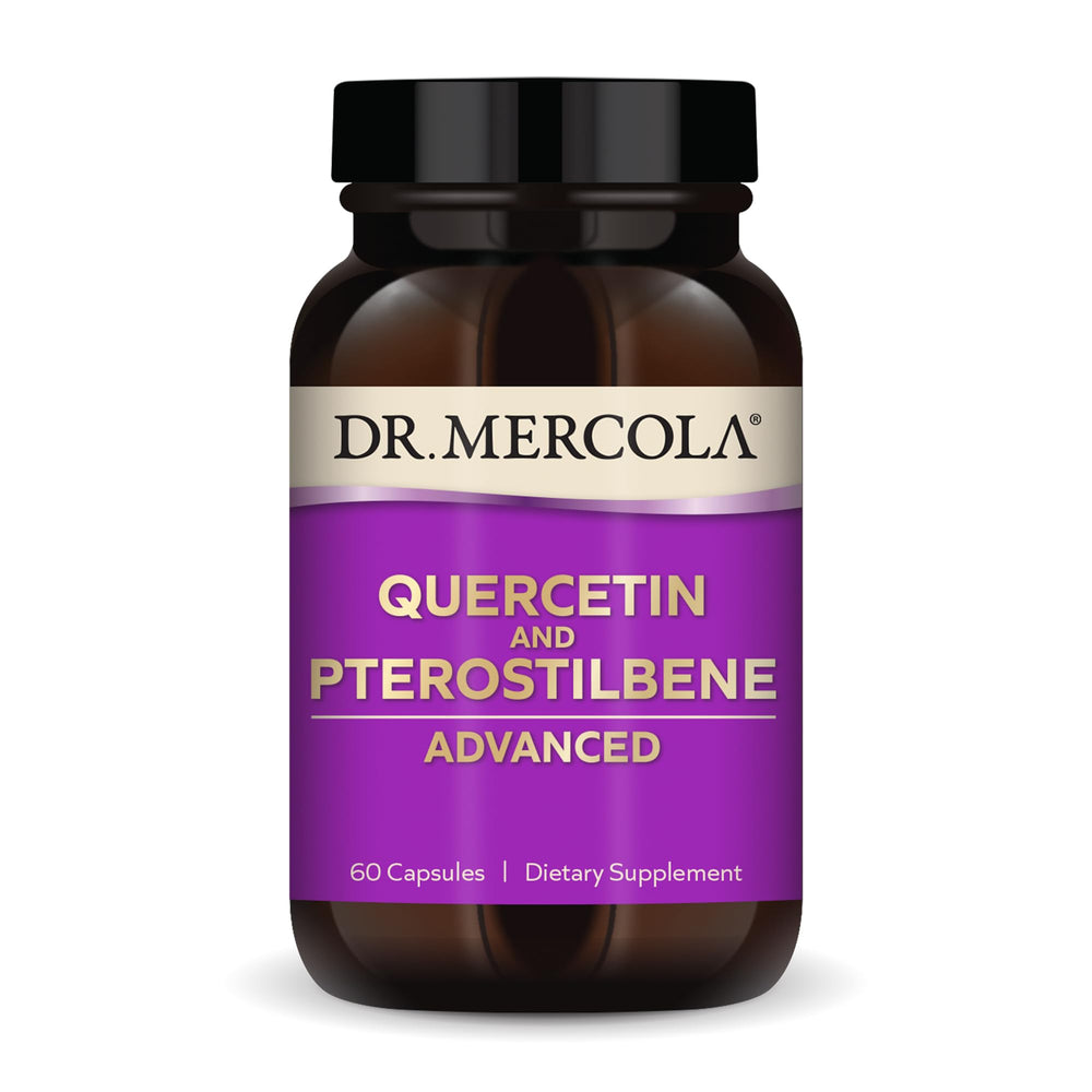 Front view of Dr. Mercola Quercetin & Pterostilbene Advanced bottle
