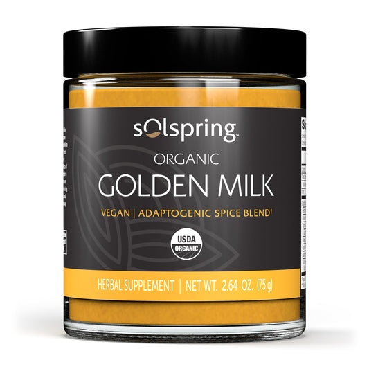 Solspring Organic Golden Milk jar showing 30 servings