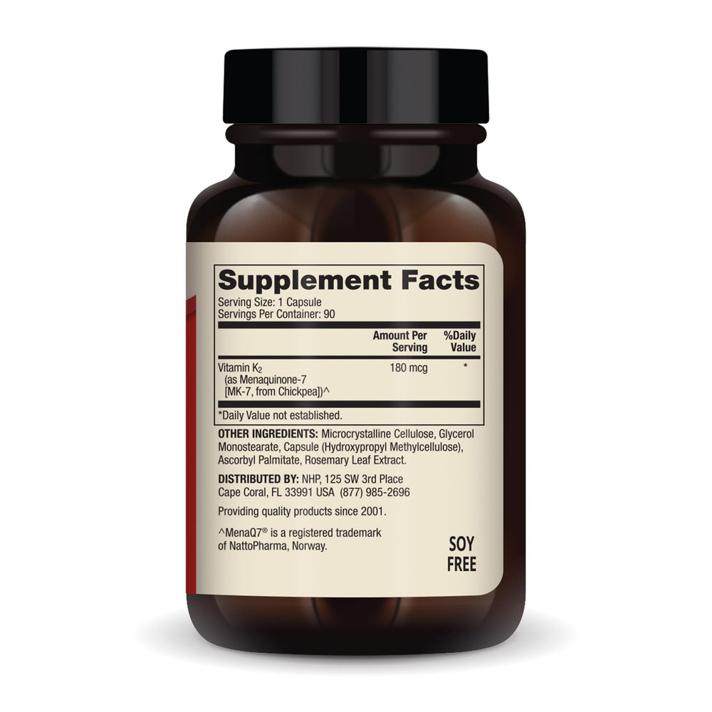 Close-up of MenaQ7 180 mcg MK-7 on packaging