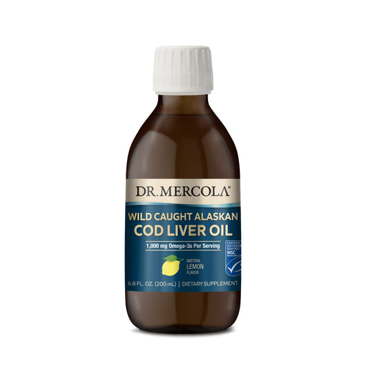 Bottle of Dr Mercola Wild Caught Alaskan Cod Liver Oil 6.8 oz