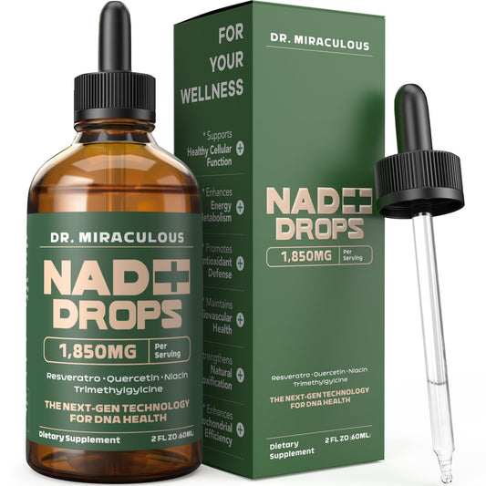 Dr. Miraculous NAD+ Liquid Drops bottle front — Lemon flavor, 1850mg