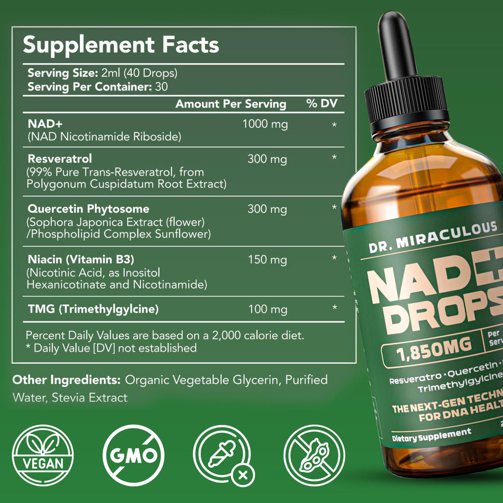 Label close-up: Nicotinamide Riboside NAD+ supplement