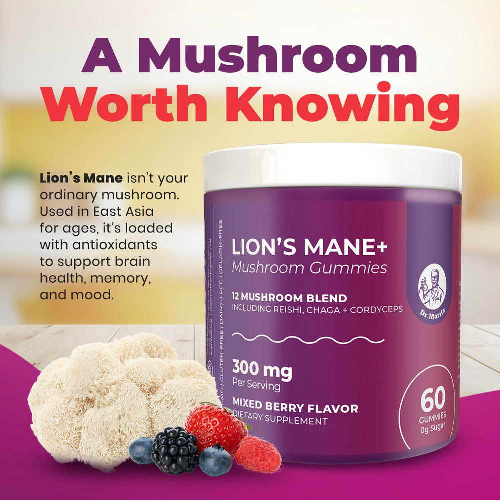60-count Lions Mane Gummies bottle standing upright