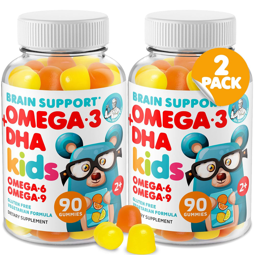Front view of DR. MORITZ Omega 3 Kids Gummies bottle, 180-count