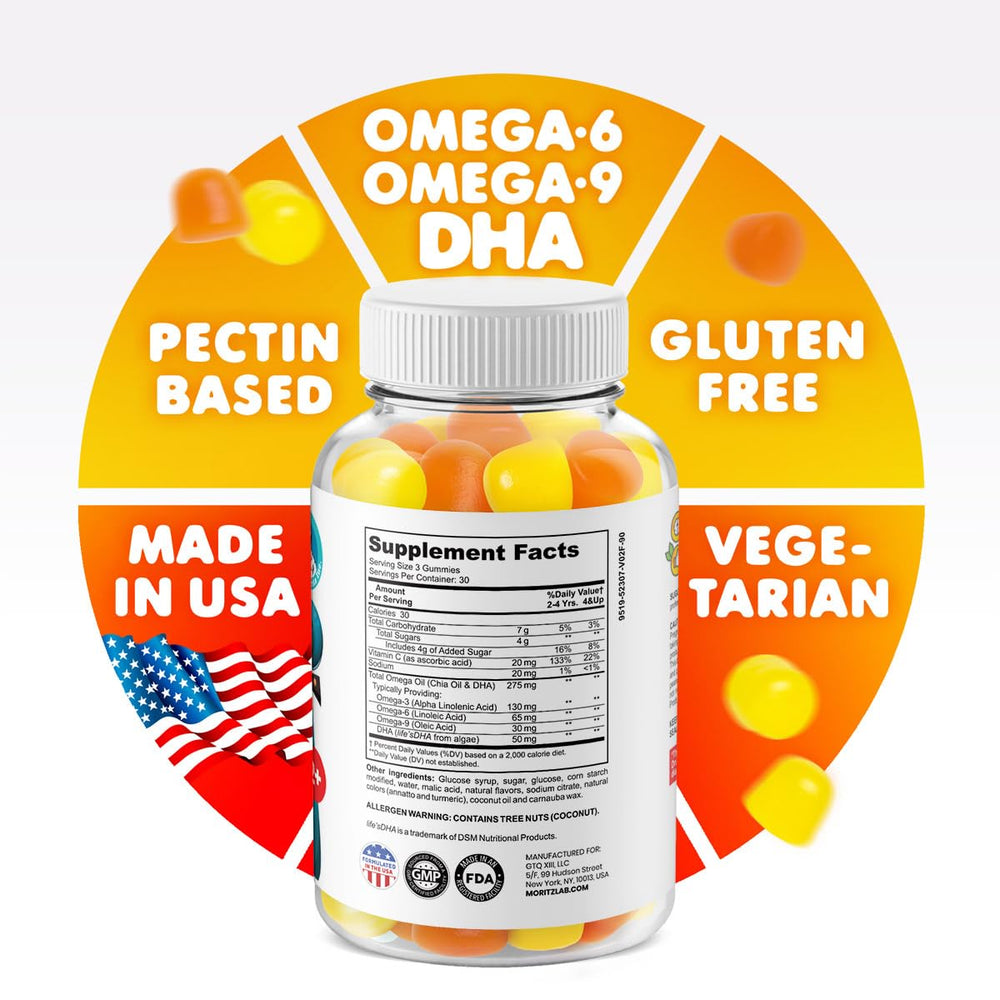 Gluten-free and dairy-free Omega 3-6-9 gummies for kids