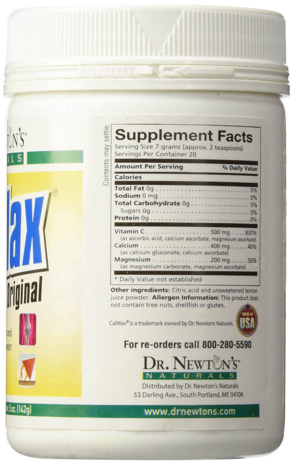 CalMax label highlighting the 2 to 1 calcium to magnesium ratio