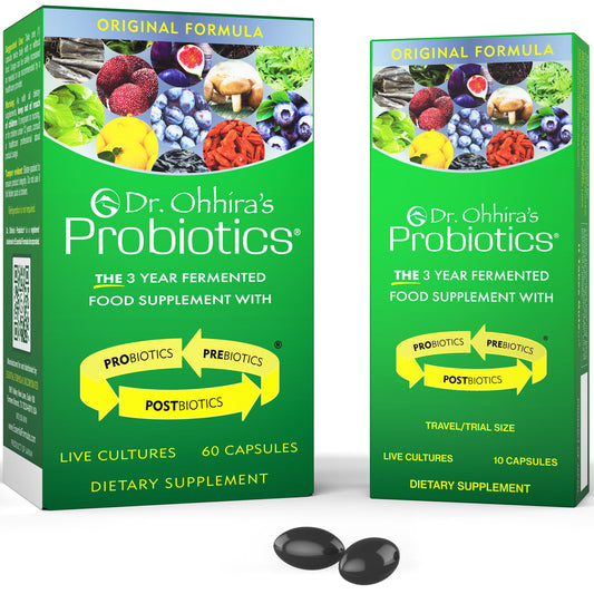 Dr. Ohhira's Probiotics Original Formula bottle with 60 capsules and bonus travel pack
