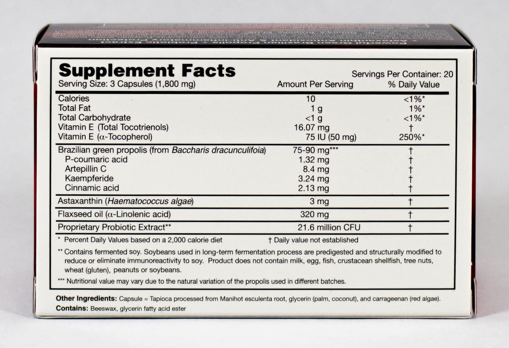 Close-up of Brazilian Green Propolis and capsules