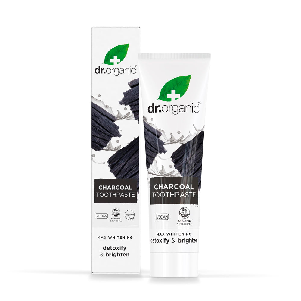 Dr Organic Extra Whitening Charcoal Toothpaste 100ml tube - front view
