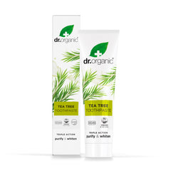 Front view of Dr.organic Tea Tree Toothpaste 100ml tube