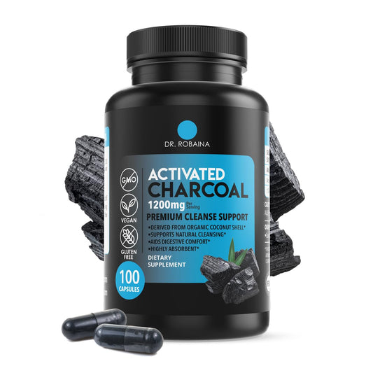 Dr. Robaina Activated Charcoal Capsules 1200 mg bottle front view