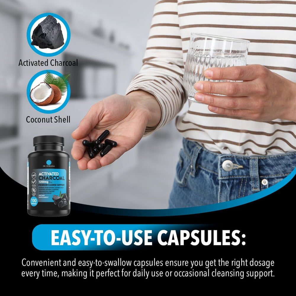 Close-up of activated charcoal capsules