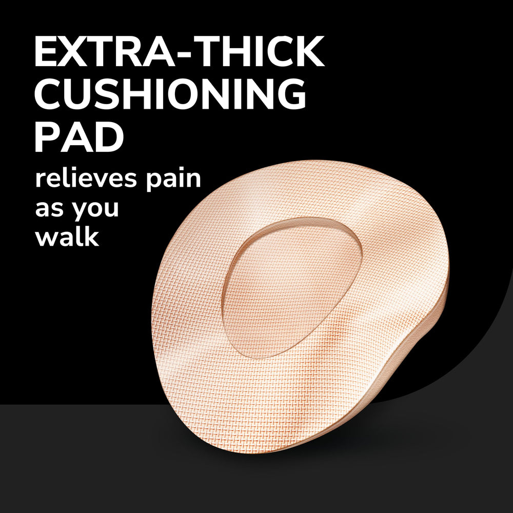 Dr Scholl's Clear Away bandages on sole demonstrate secure daily wear.