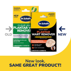 Dr Scholl's Clear Away on feet illustrate discreet plantar wart coverage.